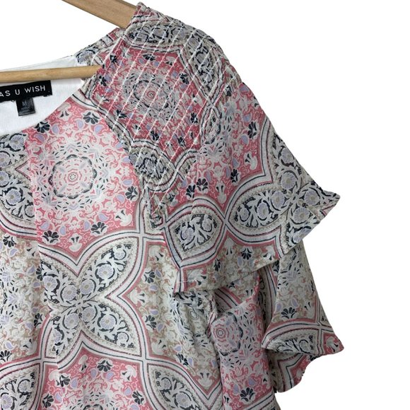 👗 AS U WISH | Flowy Pink and Navy Paisley Floral Chiffon Dress | Size M - Picture 4 of 11